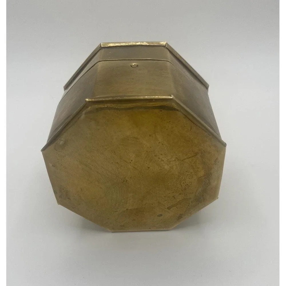 Vintage Brass Heart Cutout Octagon Trinket Box | Keepsake Jewelry Dish